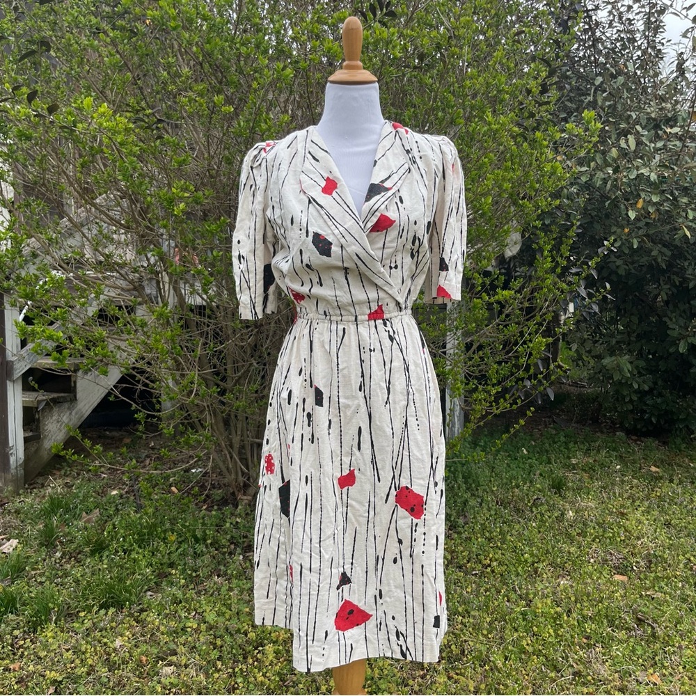 Vintage Melissa Lane Abstract Print Dress Size 10(Vintage Sizing) Beige